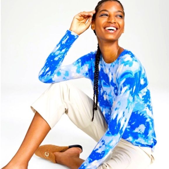 Charter Club Sweaters - Charter Club Cashmere Tie-Dyed Blue Sweater Size L